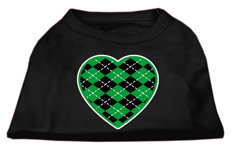 Argyle Heart Green Screen Print Shirt Black XS